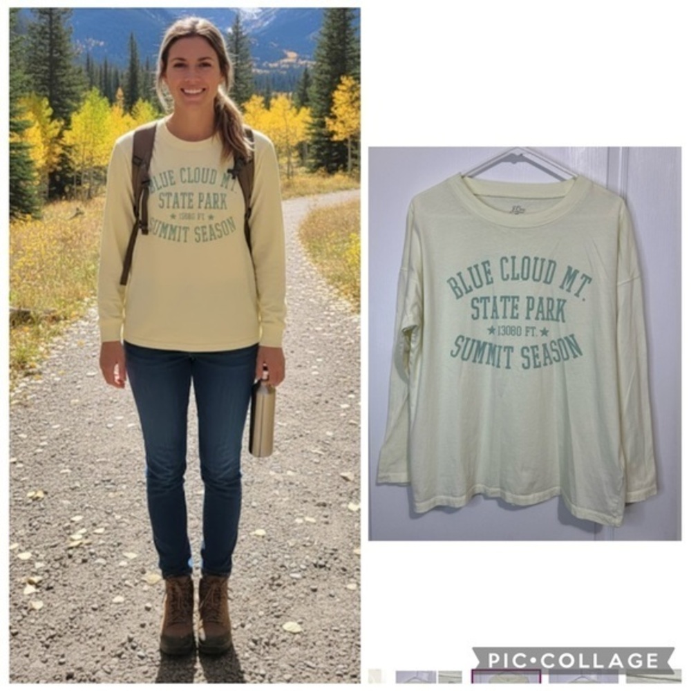 J. Crew Cream Long Sleeve Tee with Green Graphic size S